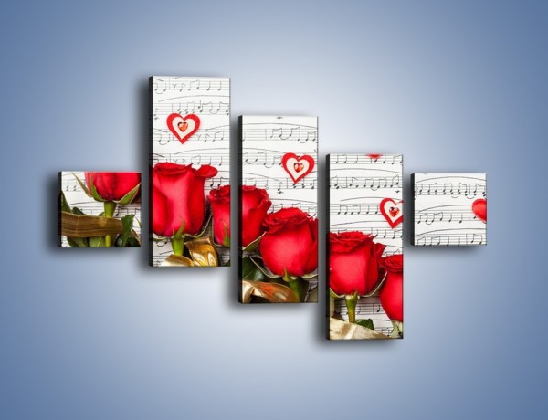 Obraz na płótnie – Miłosne melodie wśród róż – pięcioczęściowy K717W3