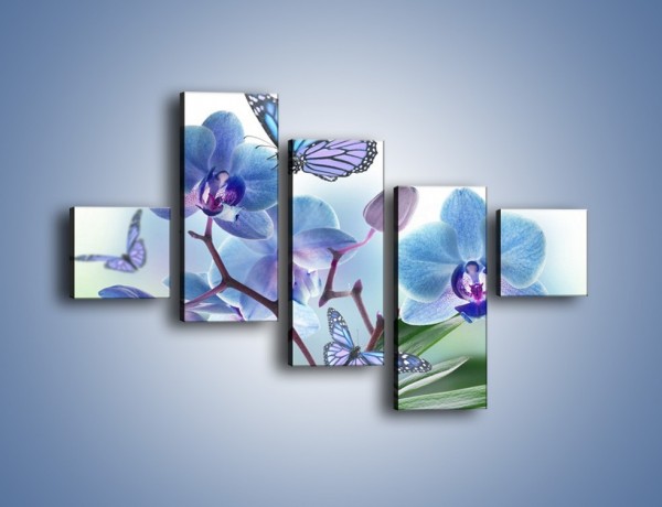 Obraz na płótnie – Niebieskie motyle jak niebieskie kwiaty – pięcioczęściowy K784W3