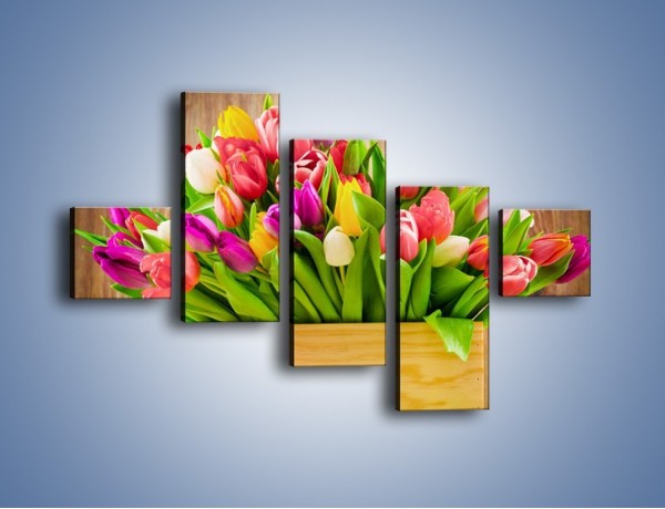 Obraz na płótnie – Skrzynia w tulipanach – pięcioczęściowy K955W3