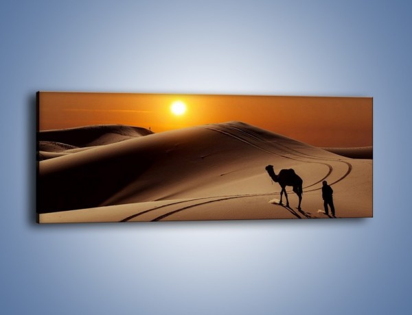 Obraz na płótnie – Człowiek wielbłąd i wydmy – jednoczęściowy panoramiczny KN1134A