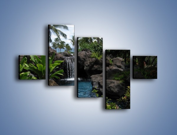 Obraz na płótnie – Wodospad wśród palm – pięcioczęściowy KN208W3