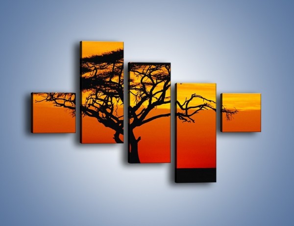 Obraz na płótnie – Zachód słońca i drzewo – pięcioczęściowy KN307W3