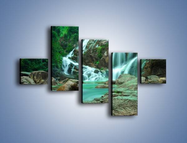 Obraz na płótnie – Wodospad i turkus w wodzie – pięcioczęściowy KN681W3