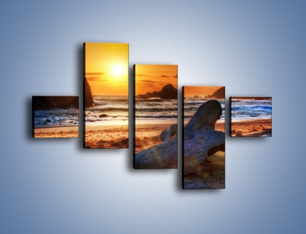 Obraz na płótnie – Urok plaży o zachodzie słońca – pięcioczęściowy KN757W3