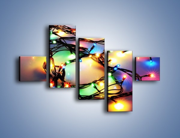 Obraz na płótnie – Splatane kolorowe lampki – pięcioczęściowy O199W3