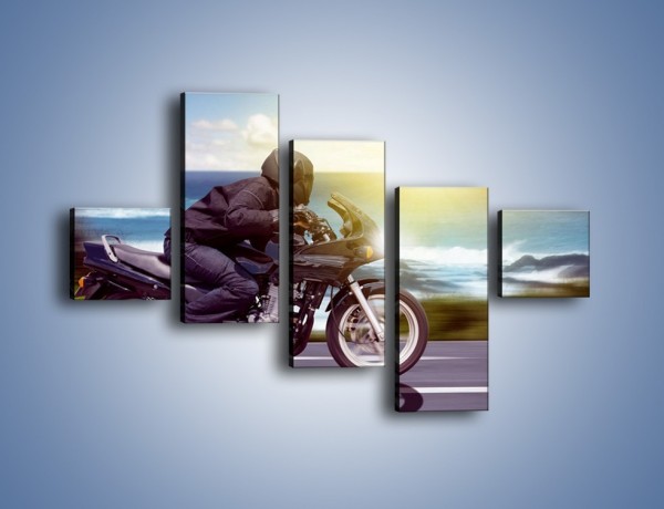 Obraz na płótnie – Jazda motocyklem o wschodzie słońca – pięcioczęściowy TM147W3