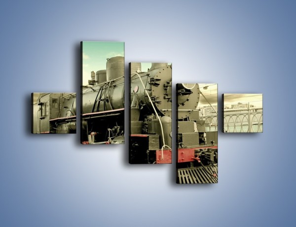 Obraz na płótnie – Stara lokomotywa na stacji – pięcioczęściowy TM238W3