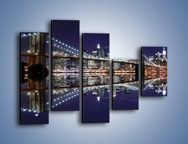 Obraz na płótnie – Most Brookliński w lustrzanym odbiciu wody – pięcioczęściowy AM067W4