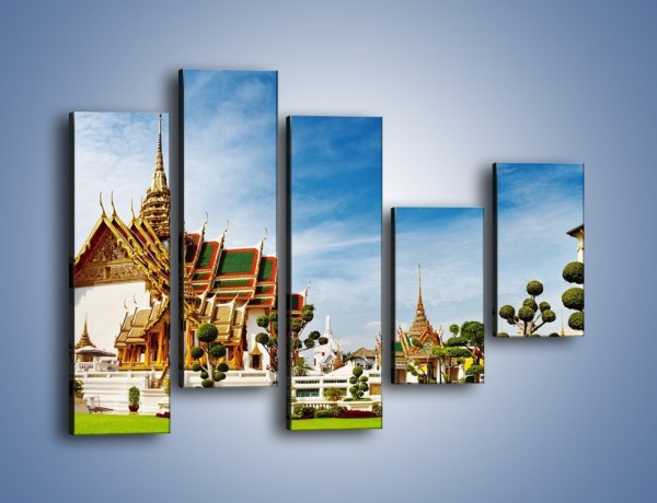 Obraz na płótnie – Tajska architektura pod błękitnym niebem – pięcioczęściowy AM197W4