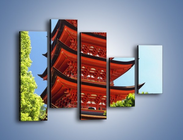 Obraz na płótnie – Japońska architektura wśród drzew – pięcioczęściowy AM252W4