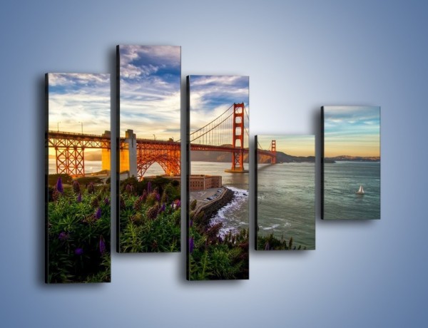 Obraz na płótnie – Most Golden Gate o zachodzie słońca – pięcioczęściowy AM332W4