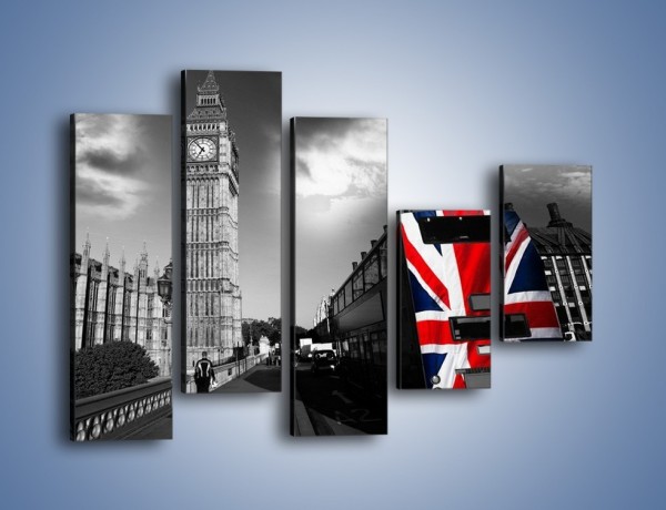 Obraz na płótnie – Big Ben i autobus z flagą UK – pięcioczęściowy AM396W4