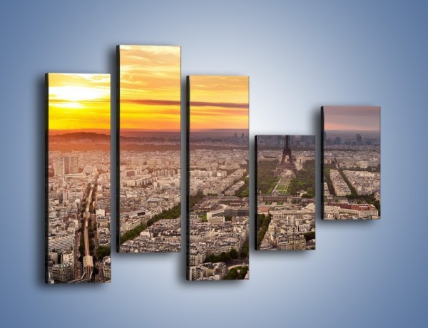 Obraz na płótnie – Zachód słońca nad Paryżem – pięcioczęściowy AM420W4