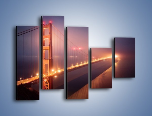 Obraz na płótnie – Most Golden Gate w nocnej mgle – pięcioczęściowy AM490W4
