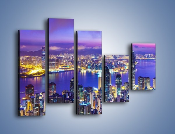Obraz na płótnie – Wieczorna panorama Hong Kongu – pięcioczęściowy AM505W4