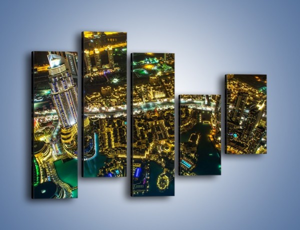 Obraz na płótnie – Dubaj nocą z lotu ptaka – pięcioczęściowy AM507W4