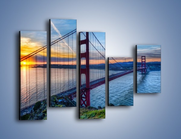 Obraz na płótnie – Wschód słońca nad mostem Golden Gate – pięcioczęściowy AM539W4