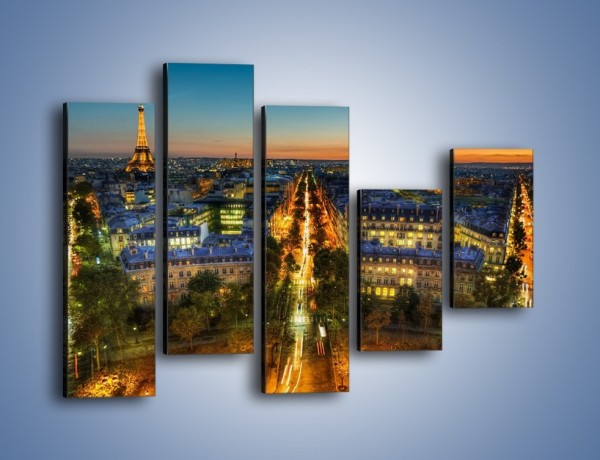 Obraz na płótnie – Rozświetlony Paryż wieczorową porą – pięcioczęściowy AM549W4