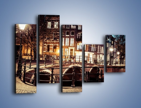 Obraz na płótnie – Ulice Amsterdamu wieczorową porą – pięcioczęściowy AM693W4