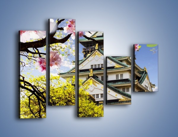 Obraz na płótnie – Zamek Ōsaka wśród kwiatów – pięcioczęściowy AM704W4