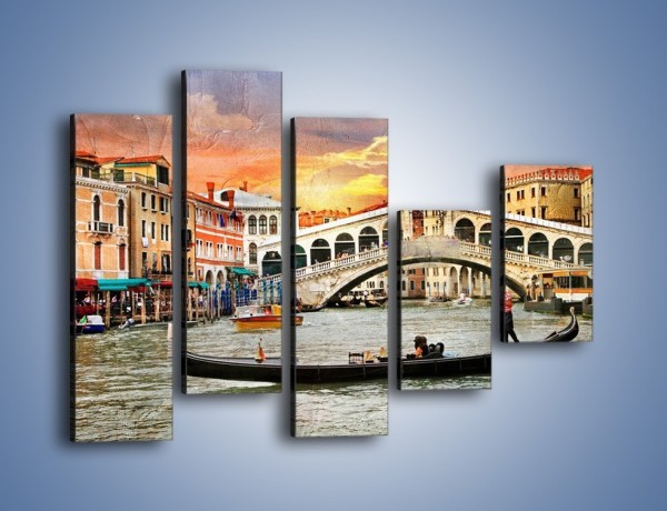 Obraz na płótnie – Most Rialto w Wenecji w stylu vintage – pięcioczęściowy AM711W4