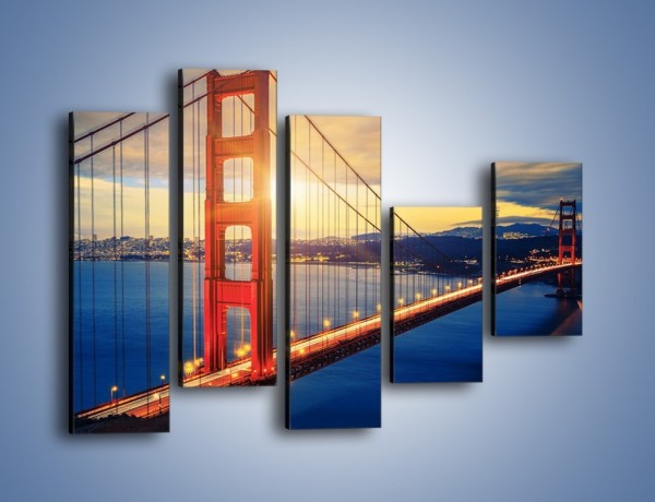 Obraz na płótnie – Zachód słońca nad Mostem Golden Gate – pięcioczęściowy AM738W4