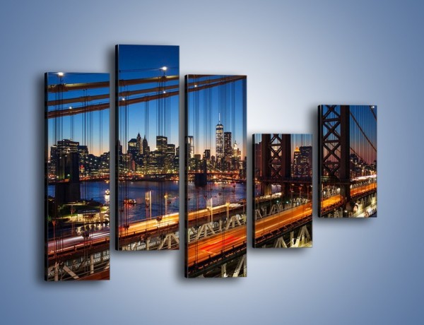 Obraz na płótnie – Nowojorskie mosty na tle Manhattanu – pięcioczęściowy AM751W4