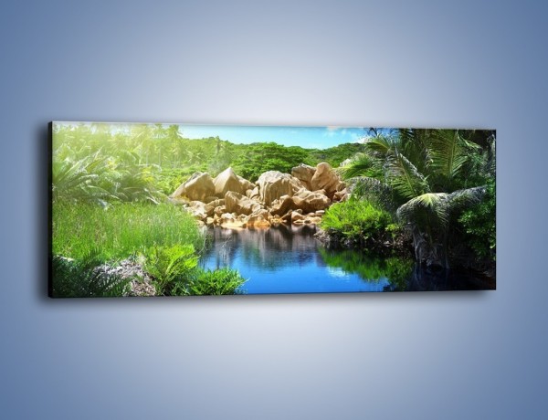 Obraz na płótnie – Wapienne skałki na wodzie – jednoczęściowy panoramiczny KN1188A