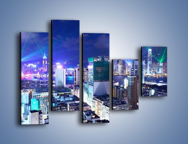 Obraz na płótnie – Pokaz laserów nad Hong Kongiem – pięcioczęściowy AM796W4