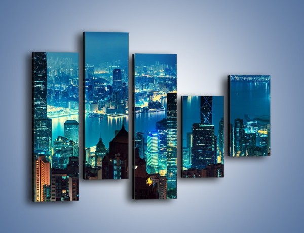 Obraz na płótnie – Panorama Hong Kongu w nocy – pięcioczęściowy AM819W4