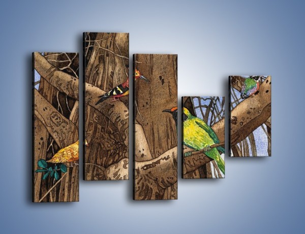 Obraz na płótnie – Mali przyjaciele na drzewie – pięcioczęściowy GR050W4