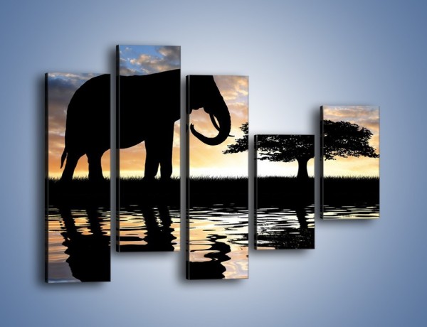 Obraz na płótnie – Samotność wśród słoni – pięcioczęściowy GR317W4