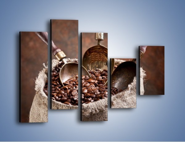 Obraz na płótnie – Wór pełen ziaren kawy – pięcioczęściowy JN344W4