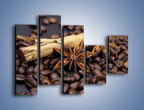 Obraz na płótnie – Ziarna kawy z goździkami – pięcioczęściowy JN351W4