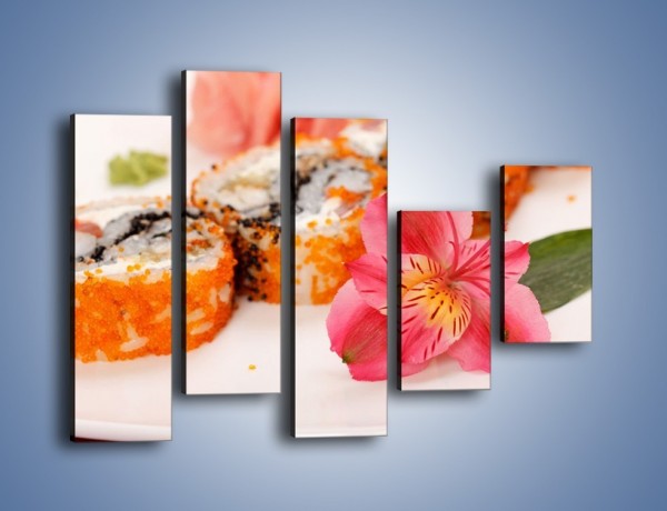 Obraz na płótnie – Sushi z kwiatem – pięcioczęściowy JN354W4