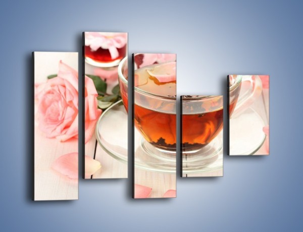 Obraz na płótnie – Herbata z płatkami róż – pięcioczęściowy JN370W4