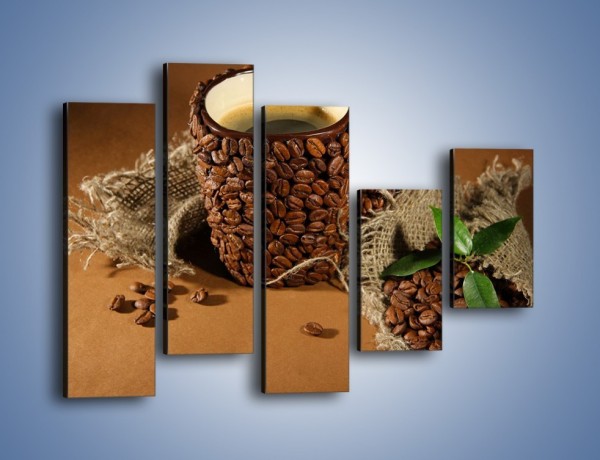 Obraz na płótnie – Kubek z ziarnami kawy – pięcioczęściowy JN388W4