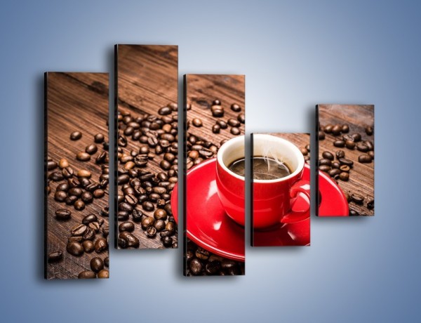 Obraz na płótnie – Kawa w czerwonej filiżance – pięcioczęściowy JN441W4