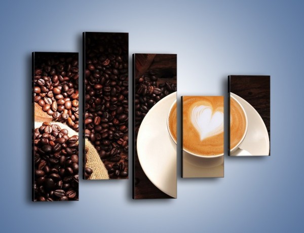 Obraz na płótnie – Kawa z białym sercem – pięcioczęściowy JN546W4