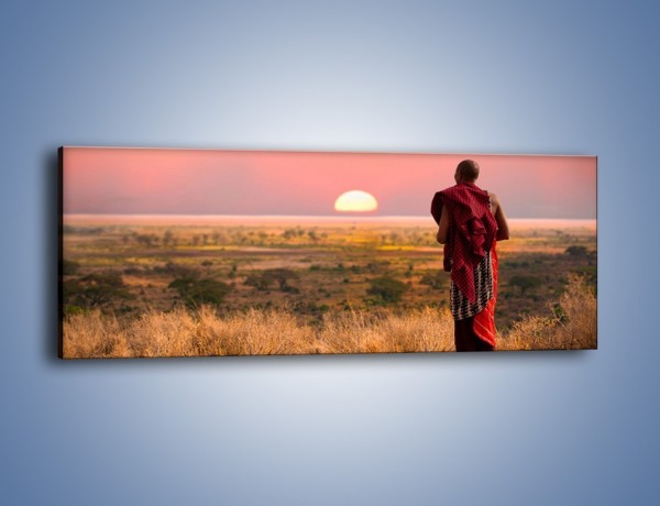 Obraz na płótnie – Człowiek na sawannie – jednoczęściowy panoramiczny KN1226A