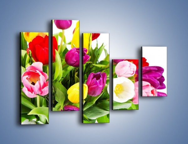 Obraz na płótnie – Kolorowe tulipany w pęku – pięcioczęściowy K023W4
