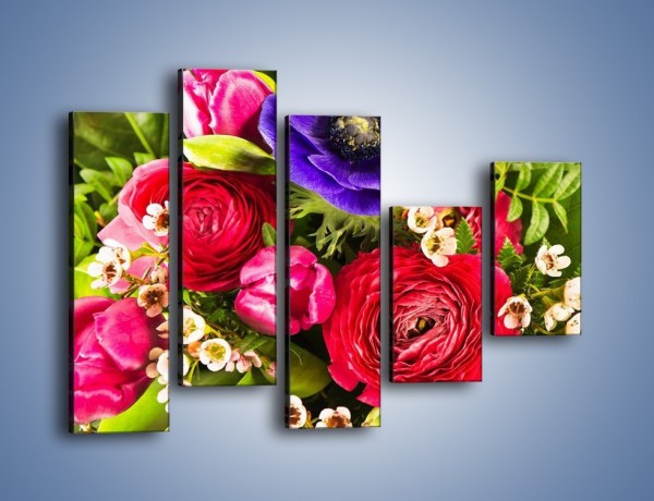 Obraz na płótnie – Wiązanka z kolorowych ogrodowych kwiatów – pięcioczęściowy K035W4