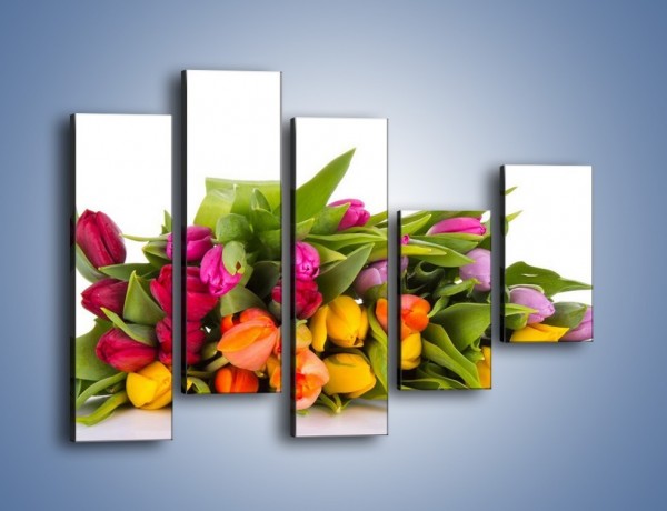 Obraz na płótnie – Kolorowe tulipany pełne luzu – pięcioczęściowy K117W4