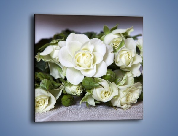 Obraz na płótnie – Białe róże na stole – jednoczęściowy kwadratowy K131