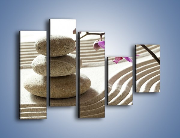 Obraz na płótnie – Kamień piasek i kwiat – pięcioczęściowy K435W4