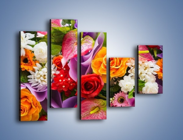 Obraz na płótnie – Kwiaty w kolorze tęczy – pięcioczęściowy K462W4