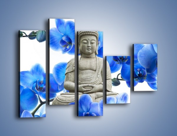 Obraz na płótnie – Niebieskie storczyki lubią buddę – pięcioczęściowy K600W4