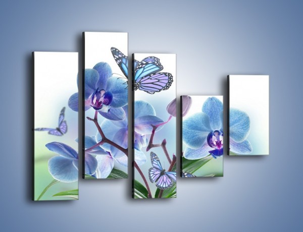 Obraz na płótnie – Niebieskie motyle jak niebieskie kwiaty – pięcioczęściowy K784W4
