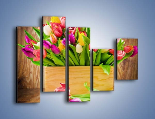 Obraz na płótnie – Skrzynia w tulipanach – pięcioczęściowy K955W4
