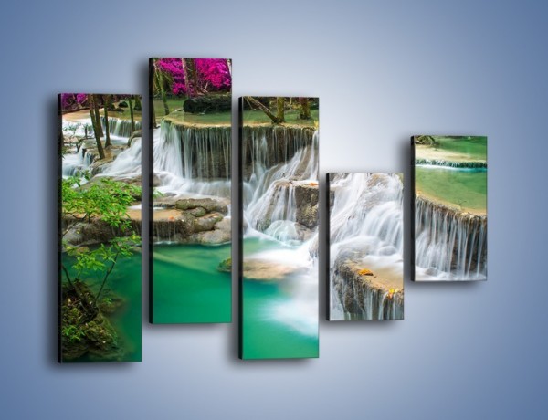 Obraz na płótnie – Purpurowy las i wodospad – pięcioczęściowy KN1099W4